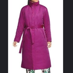 NWT Nike Women's fuchsia long maxi belted puffer coat size large